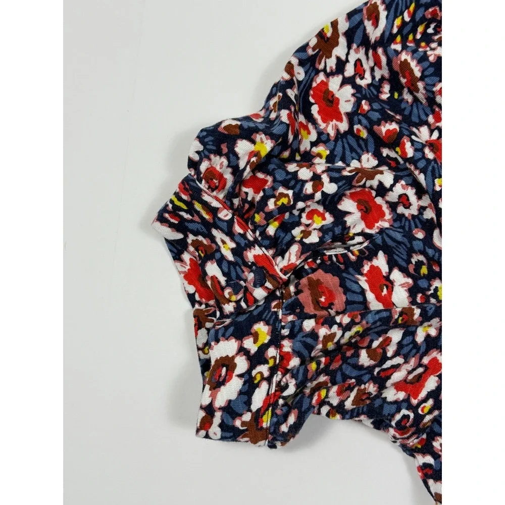 Boden Floral Cotton‎ Knit Dress Short Sleeve V-Neck Blue Red Size 12P